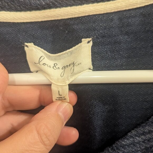 Lou and Grey Ribbed Navy Long Sleeve Top with Silver Zip Front Pockets-Women's L - Picture 3 of 4